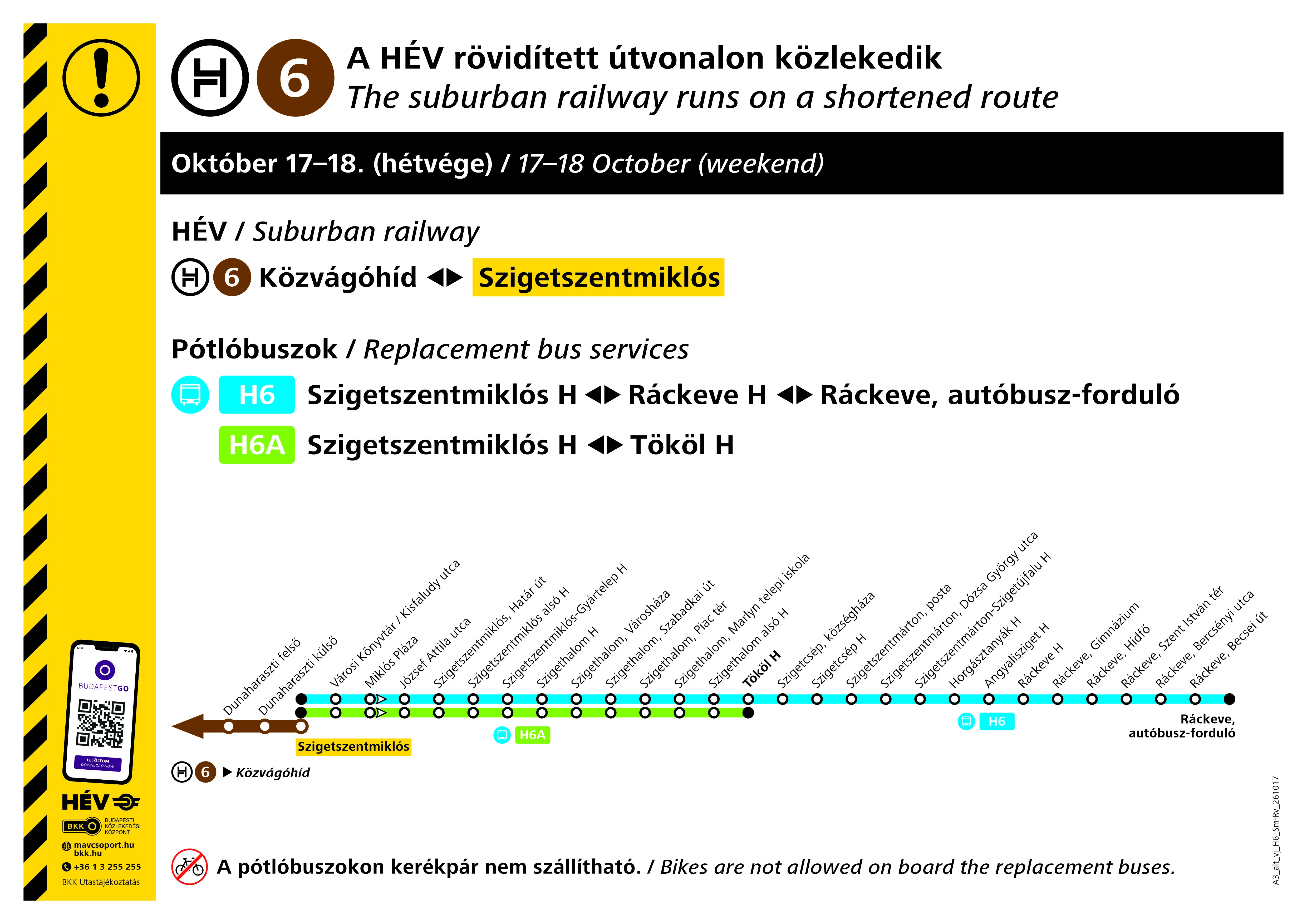 H6-os HÉV hétvégi menetrendje