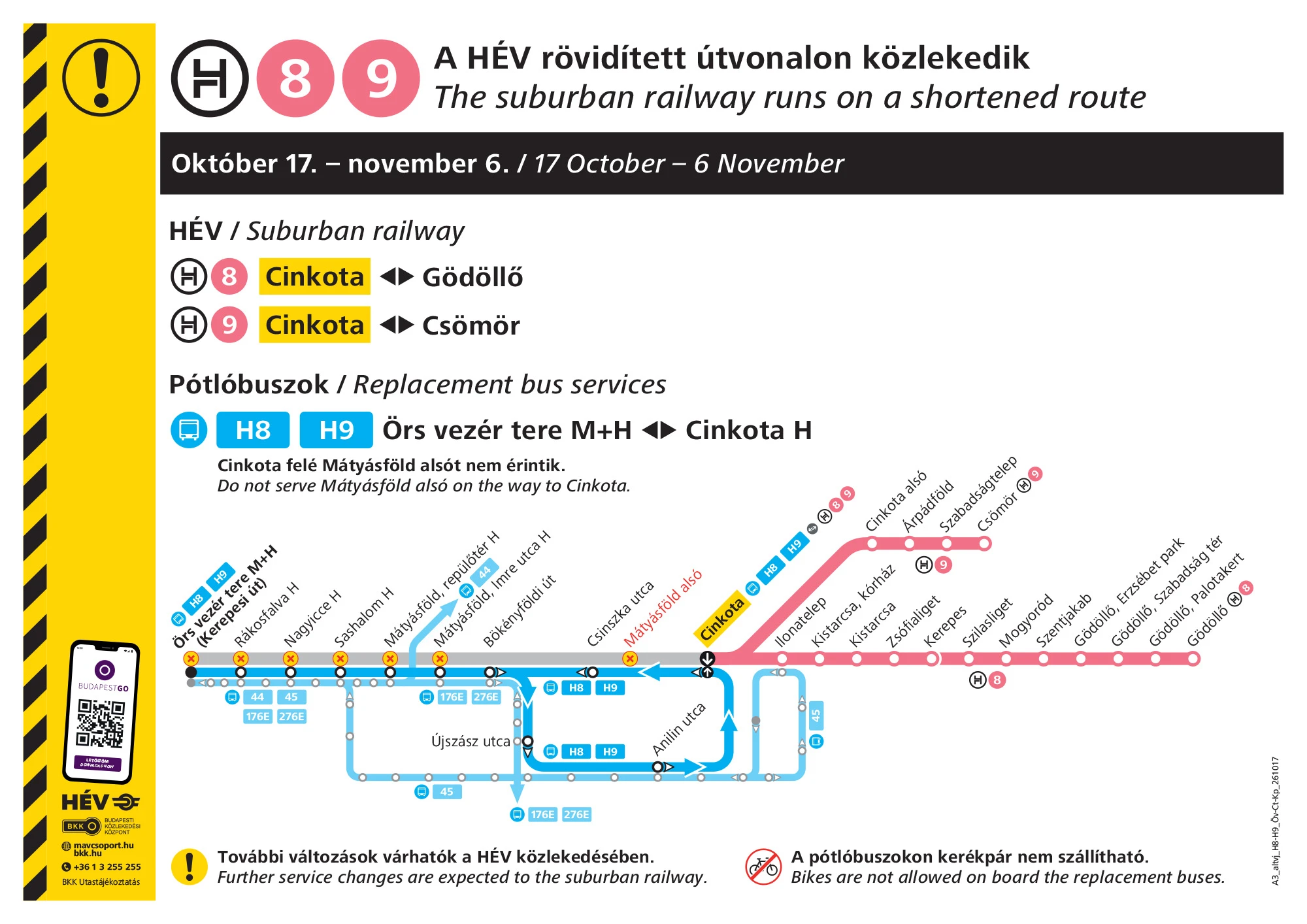 H8-as és H9-es HÉV ideiglenes közlekedése