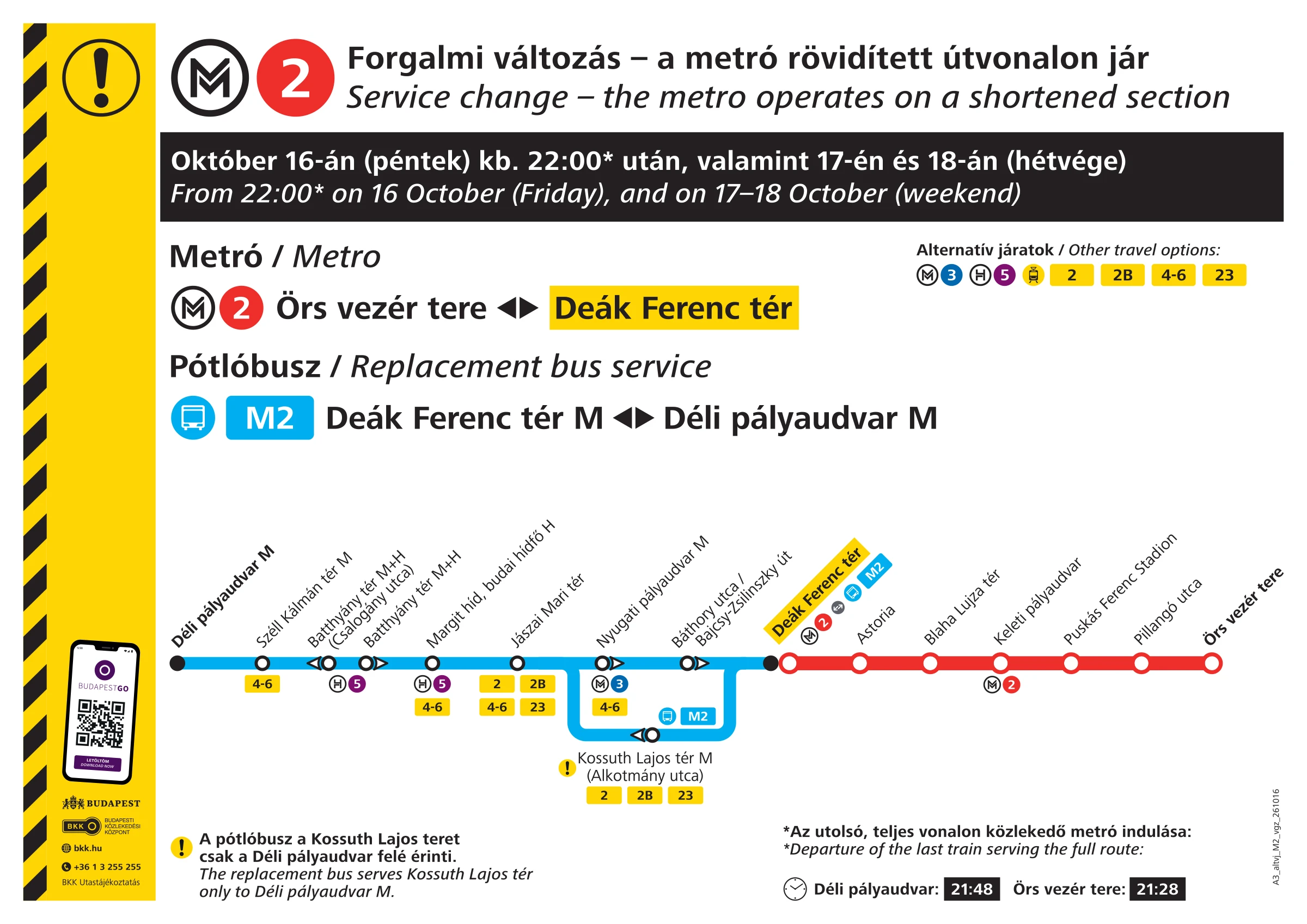 M2-es ideiglenes menetrendje